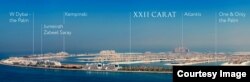 Пальма Джумейра и "22 карата" (XXII Carat), вид с моря. Визуализация из рекламного проспекта
