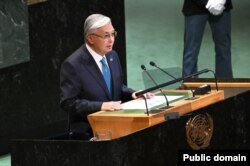 Президент Касым-Жомарт Токаев выступает на 80-й сессии Генеральной Ассамблеи ООН. Нью-Йорк, 23 сентября 2025 года